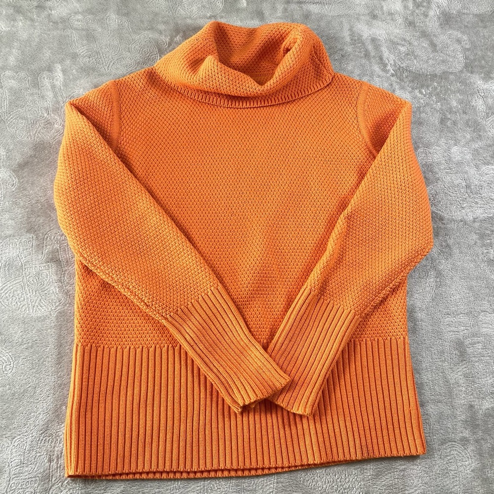 Vintage Chunky knit Pure Virgin Wool Turtleneck Orange Women's 12 - Picture 2 of 9